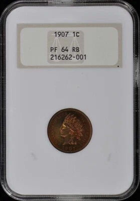 1907 Bronze Indian Cent 1C NGC PR64RB Brick Holder - Image 1 of 2