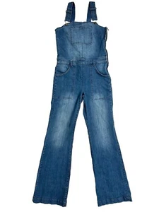 Rachel Roy 70's Fitted Flare Denim Overalls Jumpsuit Size L - Picture 1 of 14