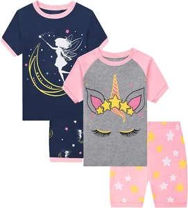 Little Girls Cotton Short Pajamas Summer Kids Clothes Toddler Toddler Pjs Sets - Picture 1 of 12