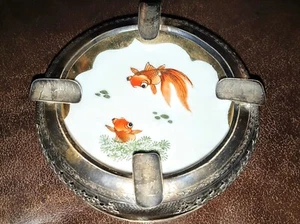 GOLDFISH CARVED 4.25" VINTAGE VIETNAM 900 SILVER ASHTRAY VIETNAMESE - Picture 1 of 7