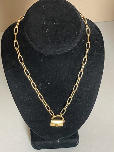 COLLANA COACH NEW YORK TONO ORO MINI BORSA CHARM CATENA MAGLIA 16”+ 2”