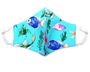 Fabric Face Mask Cotton Reusable Washable Adult Handmade in USA Fish Sea Animals - Picture 1 of 2