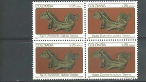 CROCODILE. TAIRONA-CULTURE''   BKLT OF 4 STAMPS-COLOMBIA  1982 - Picture 1 of 2