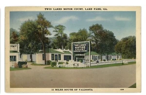 Twin Lakes Motor Court Motel LAKE PARK GA Linen Roadside Vintage 1939 Postcard - Picture 1 of 2