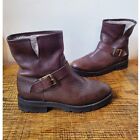 Nwob Frye Chocolate Brown Leather & Shearling Lined Natalie Engineer Boots 7.5 M