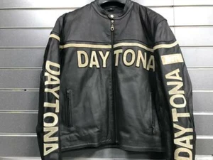 Mens Black Leather Motorcycle Racing Badges Jacket 'DAYTONA Racing' Was £225 - Picture 1 of 2