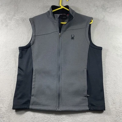 Chaleco Spyder Hombres Grande Gris Negro Cremallera Completa Sin Mangas Chaqueta Abrigo Logo Preppy Foto 1 de 4