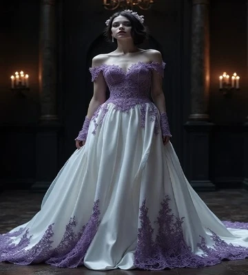 Lilac Gothic Wedding Dresses Lace Bohemian Bridal Dress Medieval  Bride Dress - Image 1 of 4