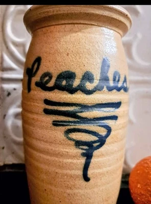 Vasija de cobalto Bruce Stebner Pottery Ohio gres melocotones 8,25" de alto  Foto 1 de 4