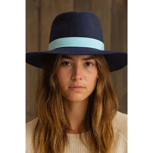 Janessa Leone Damenhut grau Fedora breite Krempe Größe Small - Bild 1 von 10