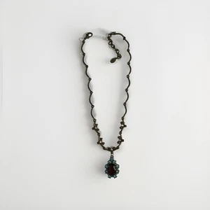 SORRELLI Brass Blue & Brown Rhinestone Necklace Length 15” + 2.5” Extender Chain - Picture 1 of 7