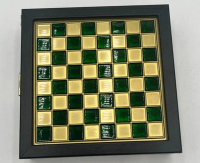 Small Manopoulos Wooden Chess Set w/ Foldable Board Complete w/Metal Figurines - Image 1 of 4