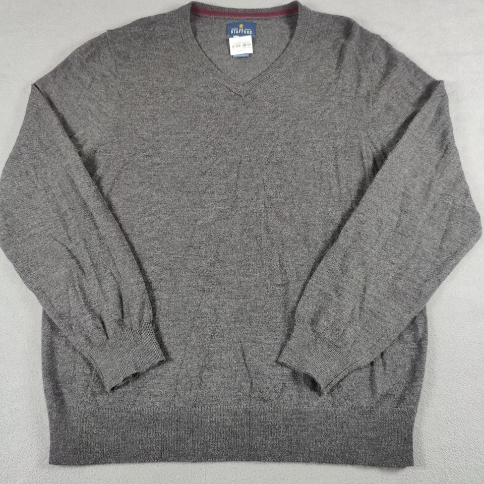 Stafford Merino Wool V-Neck Sweater Men's Large Long Sleeve Gray NWT - Image 1 of 4