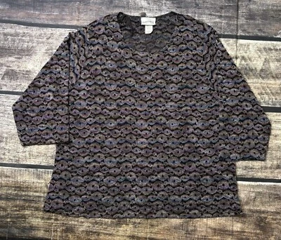 VTG Fashion Bug Top Women's 18/20 Multicolor Geometric Tunic Knit 3/4 Sleeve USA - Imagem 1 de 4