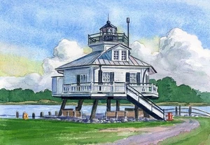 Hooper Strait Lighthouse Chesapeake Bay, Maryland. Watercolor Notecards - Picture 1 of 7