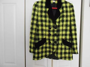 LIME YELLOW AND BLACK HOUNDS TOOTH CHECK, VELVET COLLAR DOUBLE BREASTED--4 - Picture 1 of 3
