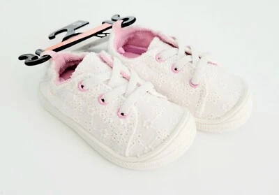WN Baby Toddler Girls White Lace Pink Casual Bump Toe Sneakers Shoes Size 5 New - Image 1 of 4