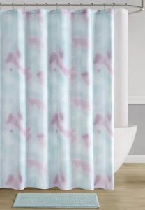 Tie Dye Embossed Shower Curtain Set Bath Rug Hooks - Blue Purple - New - Picture 1 of 2