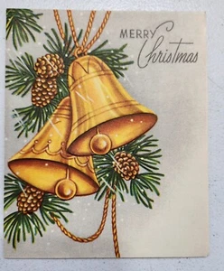 Vintage Christmas Card Golden Bell Pinecones by Sangamon - Picture 1 of 4