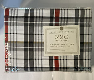 BASIC COLLECTION 3 PIECE TWIN SHEET SET 220 THREAD CT NEW Plaid