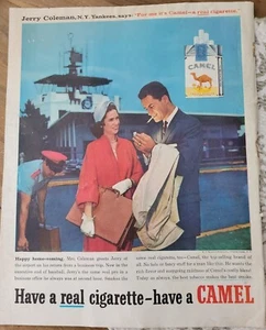 1958 Camel Cigarettes Jerry Coleman béisbol New York Yankkes anuncio vintage - Imagen 1 de 1