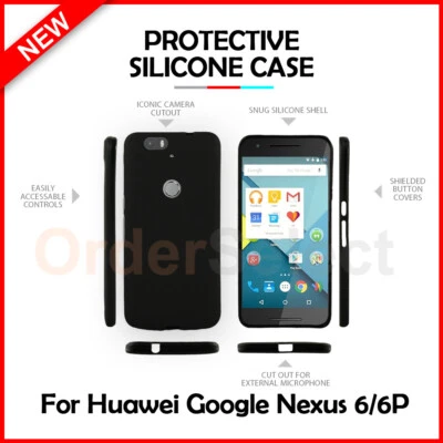 Genuine TPU Soft Ultra Slim Thin Rubber Case for Huawei Google Nexus 6 6P Black - Image 1 of 4