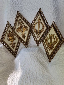 VTG MCM SET OF 4 HOLLYWOOD REGENCY STYLE DIAMOND SHAPED WALL PLAQUES - Picture 1 of 8