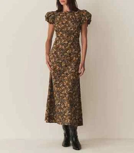 Doen Womens Rhodia Noir Narcissus Floral Printed Cotton Long Maxi Gown Dress L - Picture 1 of 22