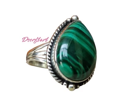 Malachite Gemstone Ring, 925 Sterling Silver Handmade Ring, Gift For Her - Image 1 of 4