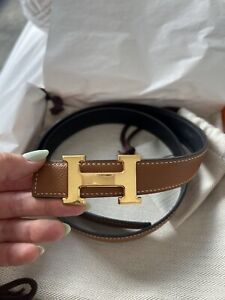 hermes reversible strap belt with gold buckle 24 mm Size 75