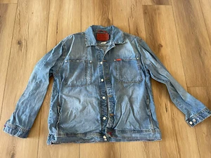 Giacca denim premium vintage Farm Boy Co-op & Feed lavaggio pietra X-Large - Foto 1 di 5