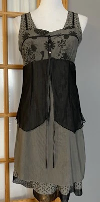 Vtg Junior’s Layered Dress Sz 1 Gray Mesh Overlay Peasant Lagenlook Boho - Image 1 of 4