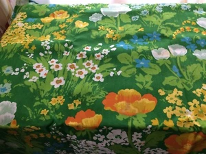 Tovaglia rettangolare verde floreale metà secolo 44" x 88" tessuto fatto in casa - Foto 1 di 4
