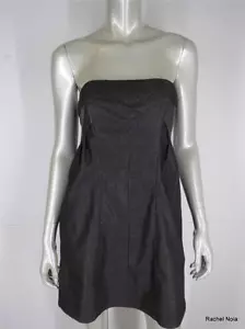 Bebe Strapless Dress Mini Size 8 M Black Sexy Leather Trim Empire Waist Babydoll - Picture 1 of 11
