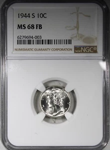 1944-S Mercury Dime NGC MS68FB FULL BANDS High Grade Coin Flashy - Picture 1 of 2