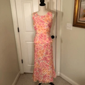 Vintage 80er Althuser Damengröße 12 Rock und Top hinten offen Blumenmuster orange pink " - Bild 1 von 14