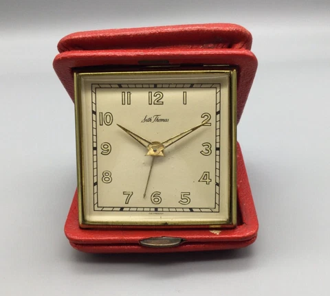 Vintage Seth Thomas Wind Up Travel Clock Women Gold Tone In Red Case Cover