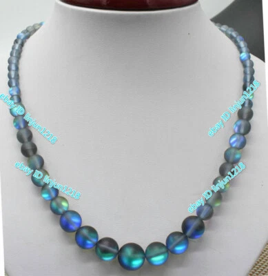 Новый 6-12 мм серый блестящий радуга лунный камень стекла круглый драгоценный камень ожерелье 18'' - Изображение 1 из 4