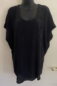 JOIE Blouse Silk Black Short Sleeve Lightweight Scoop Neck Top Shirt Women - Picture 1 of 10