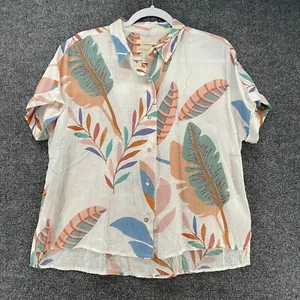 Top Cynthia Rowley Bloues Mujer M Lino Estampado Isla Botones Cuadrado Tropical - Imagen 1 de 8