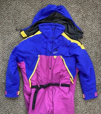Винтажный North Face вертикальный Gore-Tex розовый/синий лыж Snowsuit / женский размер большой - Изображение 1 из 4