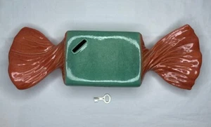 Vintage Gerz Germany Ceramic Coin Bank Bonbon Candy With Key Coral & Mint - Picture 1 of 9
