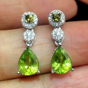 2.5ct Simulated Green Peridot Halo Tear Drop Earrings Women White Gold Plated