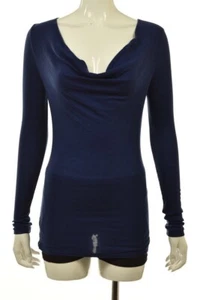 BCBGMaxazria Womens Top Size XS Blue Solid Knit Shirt Long Sleeve Casual - Picture 1 of 5