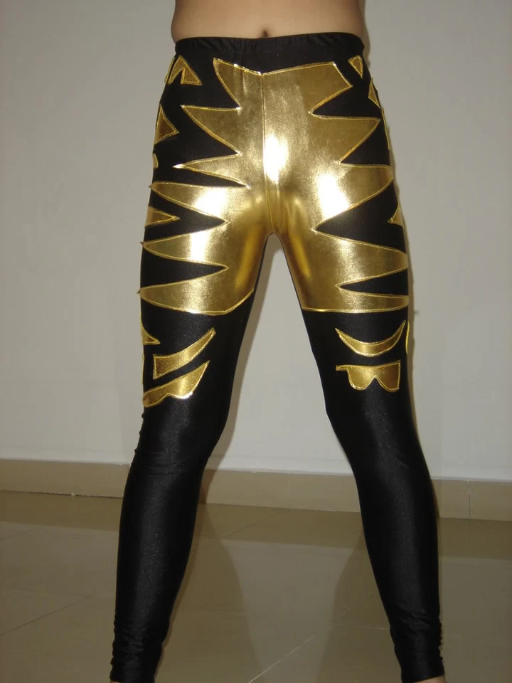 Medias/pantalones de lucha Spandex Zentai negros/dorados S-XXL D004 Foto 1 de 1