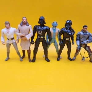 6 Star Wars Figures 4" Darth Vader Luke Skywalker Qui-Gon Jinn Greedo Jango Fett - Picture 1 of 6