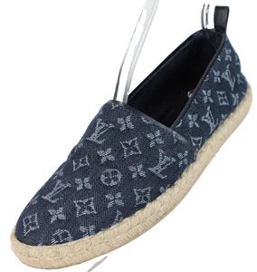 LOUIS VUITTON blu navy logo dettagliato tela e juta espadrillas flat mules 38,5 - Foto 1 di 12