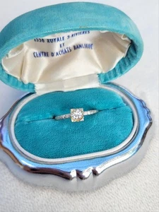Vintage 40s Sterling Silver Clear Solitaire Stone Uncas Art Deco Ring Sz 8 - Picture 1 of 9
