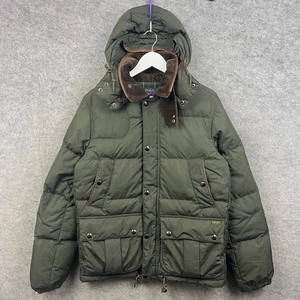 Ralph Lauren Jacket Mens Small Green Puffer Duck Down Insulated Plaid Lined Hood - Picture 1 of 16