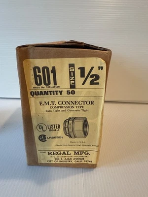 REGAL MFG. ~ 601 E.M.T. ~ CONNECTOR COMPRESSION TYPE SIZE 1/2" - Image 1 of 3